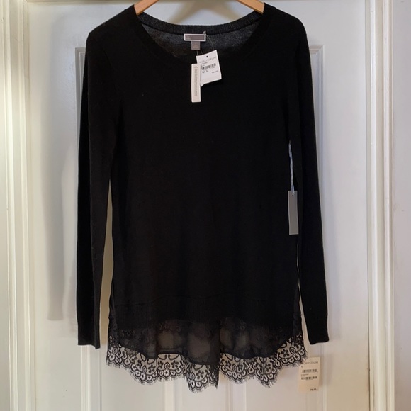 Sweaters - Chelsea 28 blk sweater with faux lace under shirt